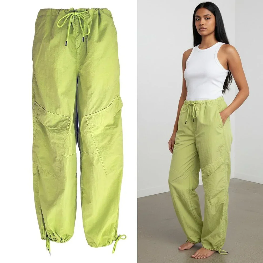 Tinseltown Bright Lime Green Chartreuse Parachute Pants Oversized Y2K Size S - Picture 1 of 16
